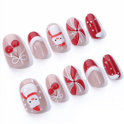 Christmas Nails Press On, Festive Nails with Santa and Bow Designs