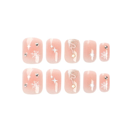 Adhesive Press On Nails for Christmas, Festive Nails with Snowflakes and Stars – image 5