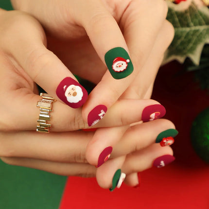 Christmas Nails, Blue Nails with Santa and Snowflake Designs
