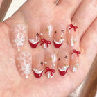 Festive Nails Press On, Winter Nails with Snowflake and Bow Designs, Press On Nails with Adhesive, Holiday Nail Art