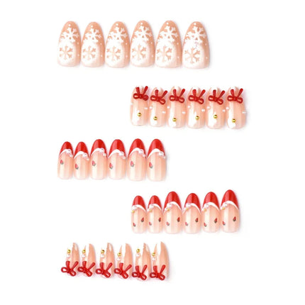Winter Nails with Snowflake and Bow Designs, Press On Nails with Adhesive