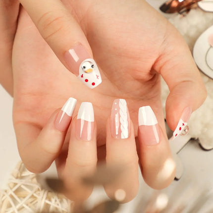 Festive Nails Press On, Winter Nails with Snowman Designs, Press On Nails with Adhesive, Elegant Nail Art