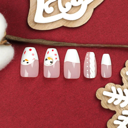Winter Nails with Snowman Designs, Press On Nails with Adhesive