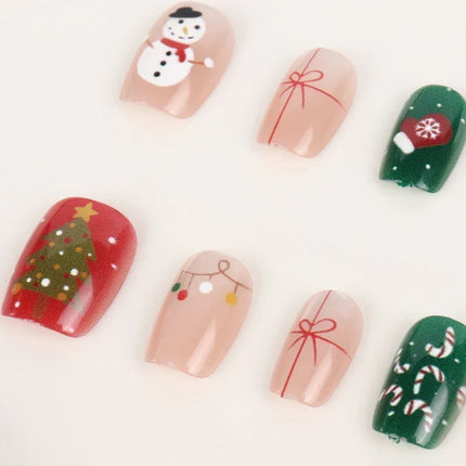 Christmas Nails Press On, Handmade Festive Nails with Snowmen
