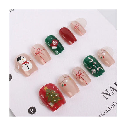 Christmas Nails Press On, Handmade Festive Nails with Snowmen – image 4