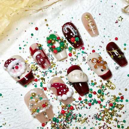Christmas Nails Press On, Festive Nails with Christmas Nail Designs, Fake Nails with Santa for At Home Manicure