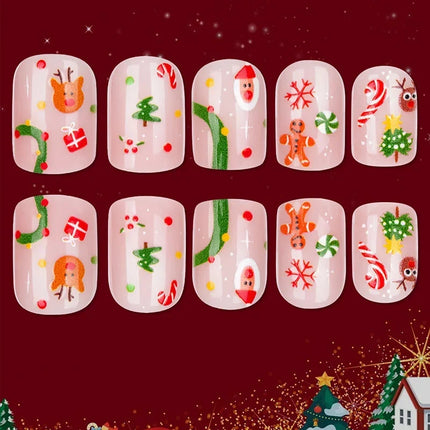 Christmas Nails Press On, Reindeer Nails with Strong Adhesive