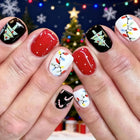 Press On Nails for Christmas, Festive Nails with Christmas Trees and Candy Canes, High Shine Winter Nail Art