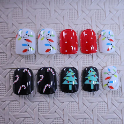 Press On Nails for Christmas, Festive Nails with Christmas Trees and Candy Canes
