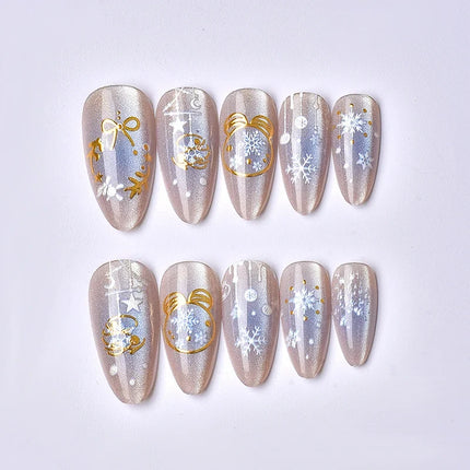 Adhesive Press On Nails for Christmas, Festive Nails with Snowflakes and Ornaments