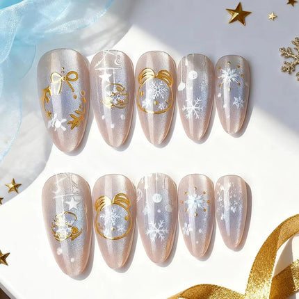 Adhesive Press On Nails for Christmas, Reusable Winter Nail Art