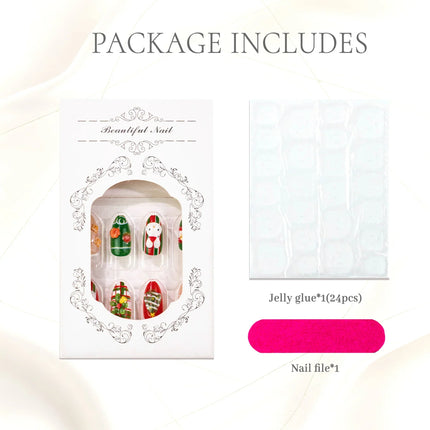 Christmas Nails Press On, Festive Nails with Santa and Snowflake Designs