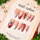 Christmas Nails Press On, Festive Nails with Gingerbread Designs, Peel and Stick Fake Nails, Holiday Nail Art