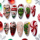 Christmas Nails Press On, Festive Nails with Candy Canes and Lights