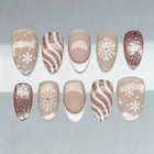 Festive Nails Press On, Winter Nail Art with Snowflake Design