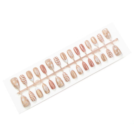 Festive Nails Press On, Rose Gold Nails with Sparkle for Home Application