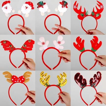 Christmas Headband with Felt Reindeer Antlers and Holly Berries