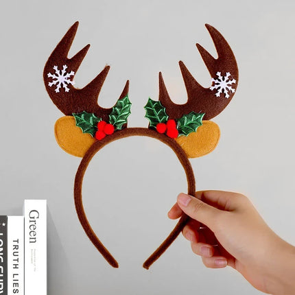 Christmas Headband with Felt Reindeer Antlers and Holly Berries, Reindeer Headband One Size Fits All – image 34