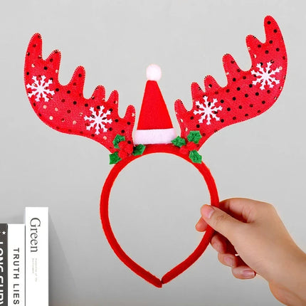 Christmas Headband with Felt Reindeer Antlers and Holly Berries, Reindeer Headband One Size Fits All – image 40