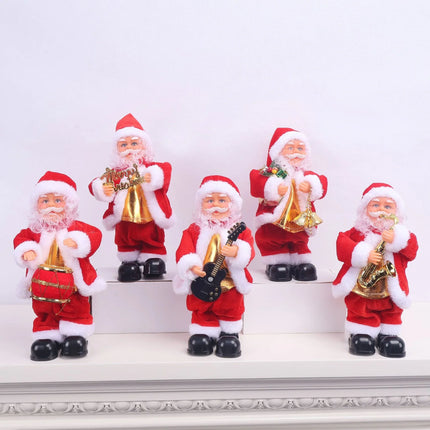 Santa Claus Figurine Playing Saxophone, Hand Painted Christmas Decorations, Christmas Tabletop Decor and Centerpiece