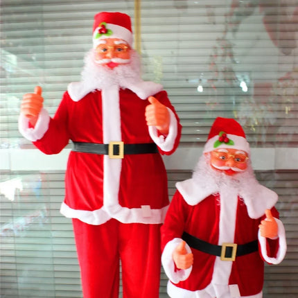 Santa Claus Figurine in Plush Red Suit, Christmas Tabletop Decor