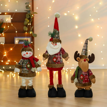 Christmas Figurines, Plush Santa Figurine with Snowman and Deer Styles, Christmas Tabletop Decor, Mantel Christmas Decor