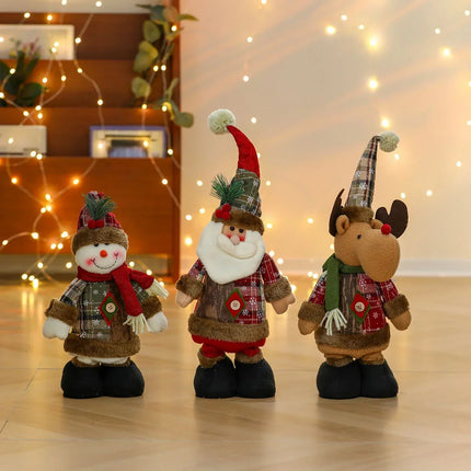 Christmas Figurines, Plush Santa Figurine with Snowman and Deer Styles