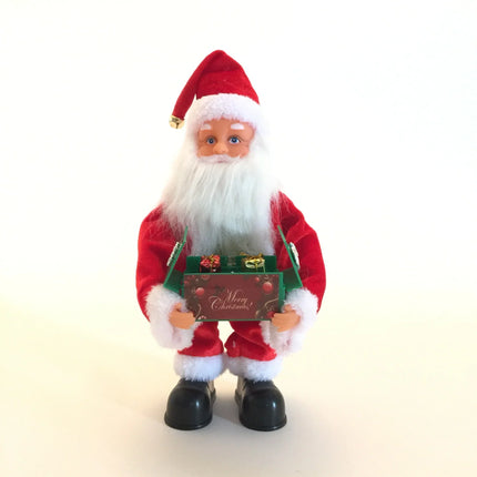 Santa Claus Christmas Figurine Holding Gifts, Christmas Tabletop Decor with Music Box Option