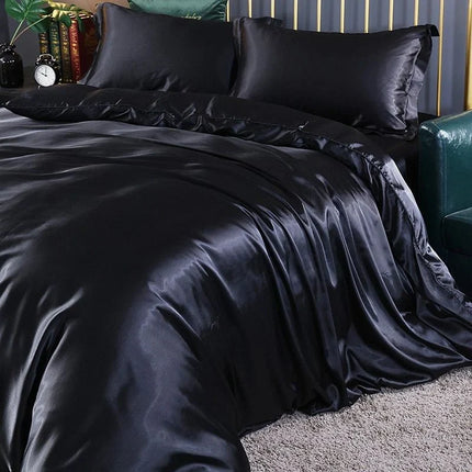 Cooling Bedding Set, 4 Piece Silk Bedding Set with Duvet Cover