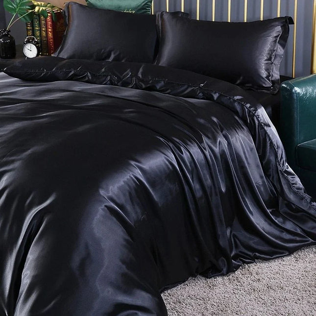 Cooling Bedding Set, 4 Piece Silk Bedding Set with Duvet Cover