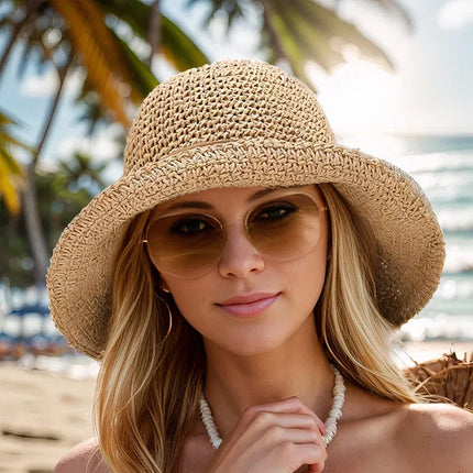 Woven Straw Hat, Foldable Sun Hat with Adjustable Fit for Summer Travel