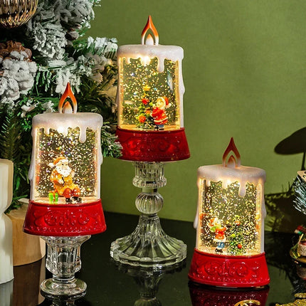 Christmas Lantern with Lights, Festive Lantern Decoration with Santa and Tree, Christmas Centerpiece for Table and Shelf