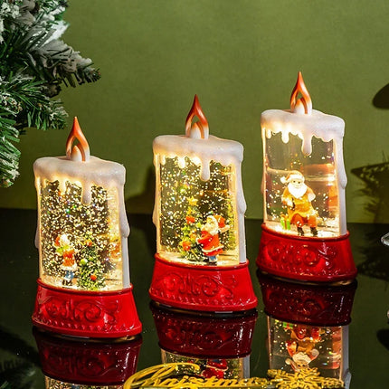 Christmas Lantern with Lights, Festive Lantern Decoration with Santa and Tree