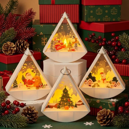Christmas LED Lamp with Santa Claus Scene and Warm White Light, Christmas Tabletop Decorations for Living Room