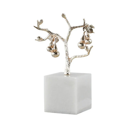 Gold Tree Sculpture with Silver Fruits, Coffee Table Decor and Bookshelf Decor, Modern Table Centerpiece for Desk