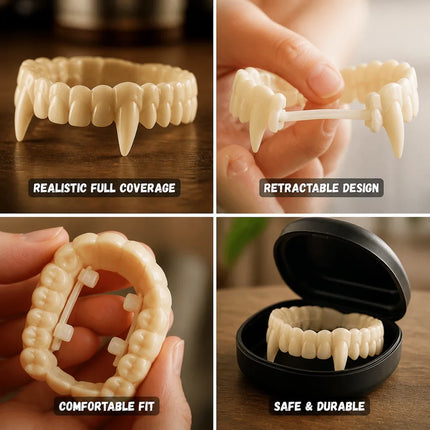 Vampire Teeth, Retractable Vampire Fangs with Full Tooth Coverage