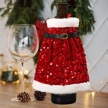 Wine Bottle Gift Wrap with Sequins and Faux Fur, Christmas Wine Bottle Decoration – image 4