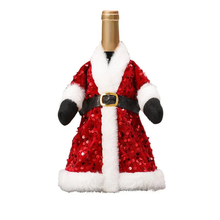 Wine Bottle Gift Wrap with Sequins and Faux Fur, Christmas Wine Bottle Decoration – image 6