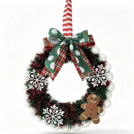 Christmas Wreath with Tinsel and Snowflakes, Front Door Wreath with Hanging Ribbon, Gingerbread Christmas Decorations