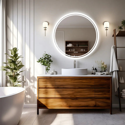 LuvoRound | Round LED Bathroom Mirror with Anti-Fog & Dimmable Touch Screen | Modern Design for Luxurious Reflection 1