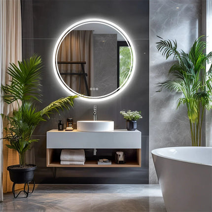LuvoRound | Round LED Bathroom Mirror with Anti-Fog & Dimmable Touch Screen | Modern Design for Luxurious Reflection 2
