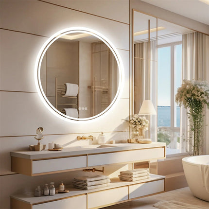 LuvoRound | Round LED Bathroom Mirror with Anti-Fog & Dimmable Touch Screen | Modern Design for Luxurious Reflection 3