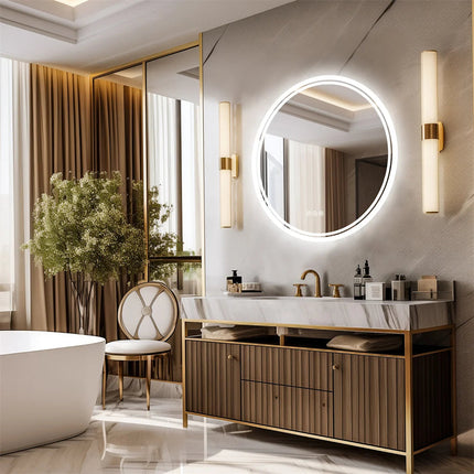 LuvoRound | Round LED Bathroom Mirror with Anti-Fog & Dimmable Touch Screen | Modern Design for Luxurious Reflection 4
