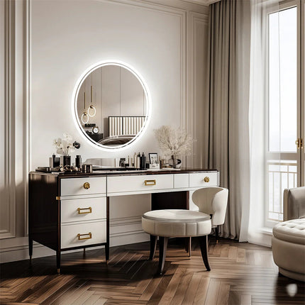 LuvoRound | Round LED Bathroom Mirror with Anti-Fog & Dimmable Touch Screen | Modern Design for Luxurious Reflection 5