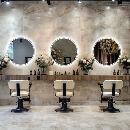 LuvoRound | Round LED Bathroom Mirror with Anti-Fog & Dimmable Touch Screen | Modern Design for Luxurious Reflection 6