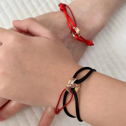 Rose Gold Charm Bracelet with Infinity Symbol, Braided String Bracelet, Adjustable Sliding Knot Bracelet for Layering