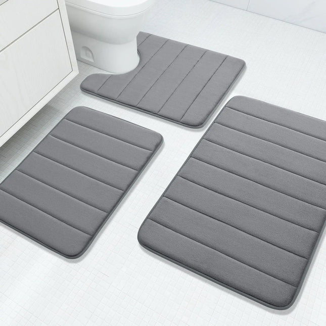 Luxurious Velvet Memory Foam Bathroom Rug Set with Non-Slip Backing | 3-Piece Water Absorbent Design for Ultimate Comfort 0