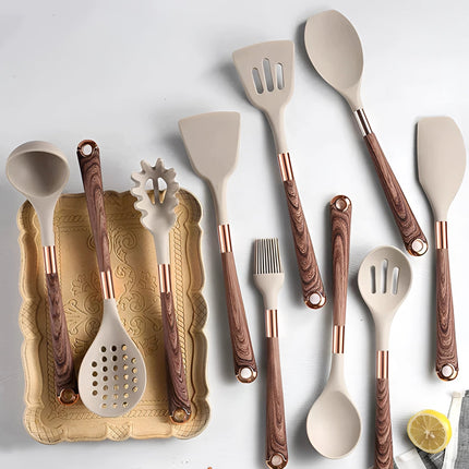 Luxury Kitchen Utensils Set | Silicone Cooking Tools with Copper & Wood Handles | Ergonomic Design for Comfortable Cooking 1