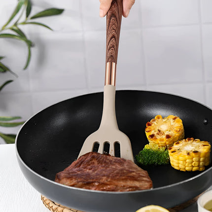 Luxury Kitchen Utensils Set | Silicone Cooking Tools with Copper & Wood Handles | Ergonomic Design for Comfortable Cooking 3