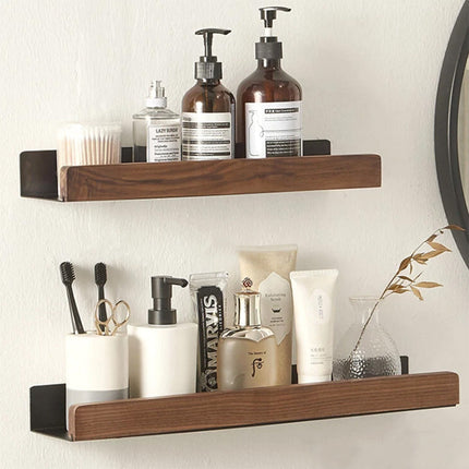 Wall Shelf for Bathroom, Wooden Shelves with Aluminum Frame, Bathroom Storage Shelf, Wall Mounted Shelves
